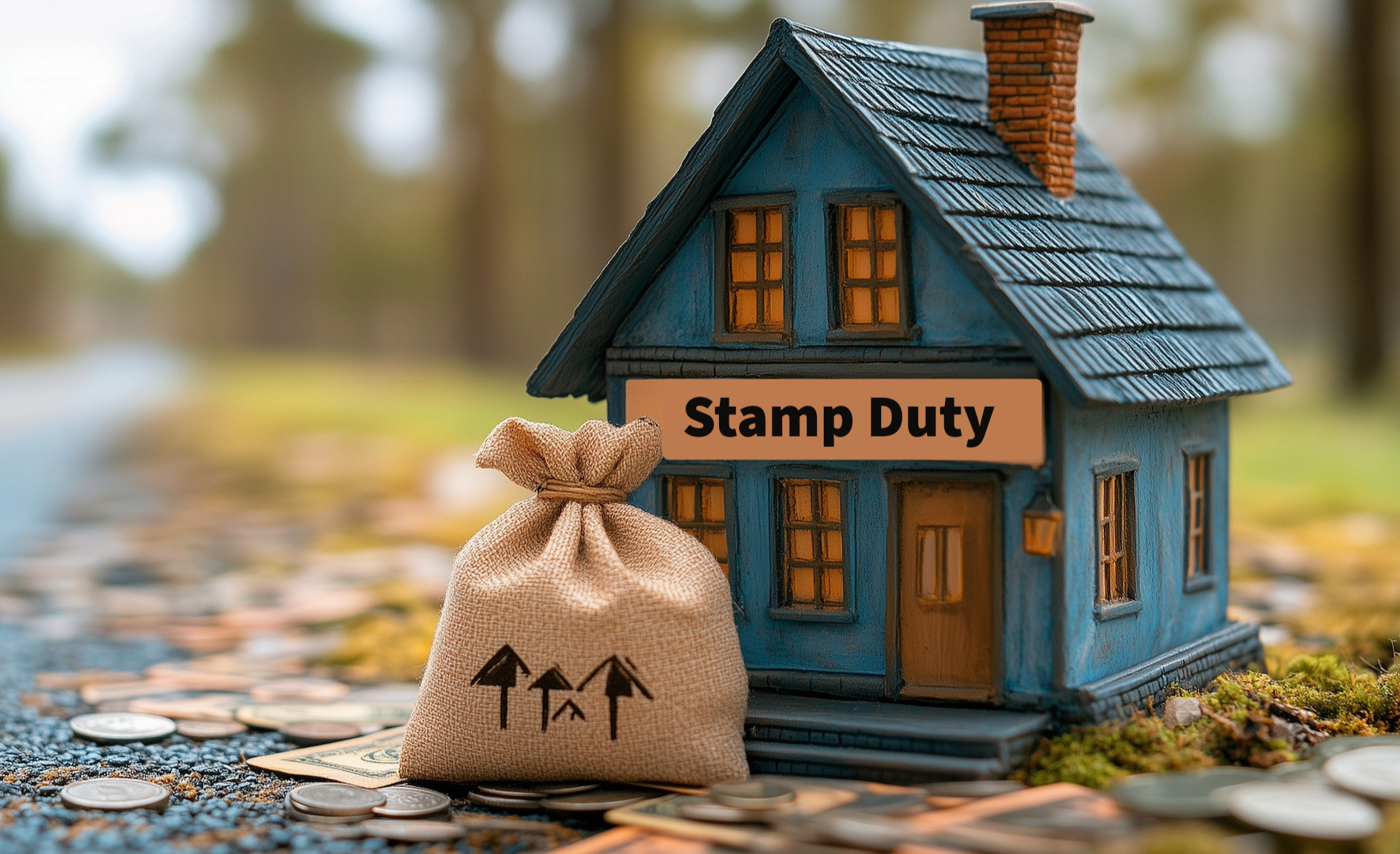 Miniature house with a sign that says Property tax