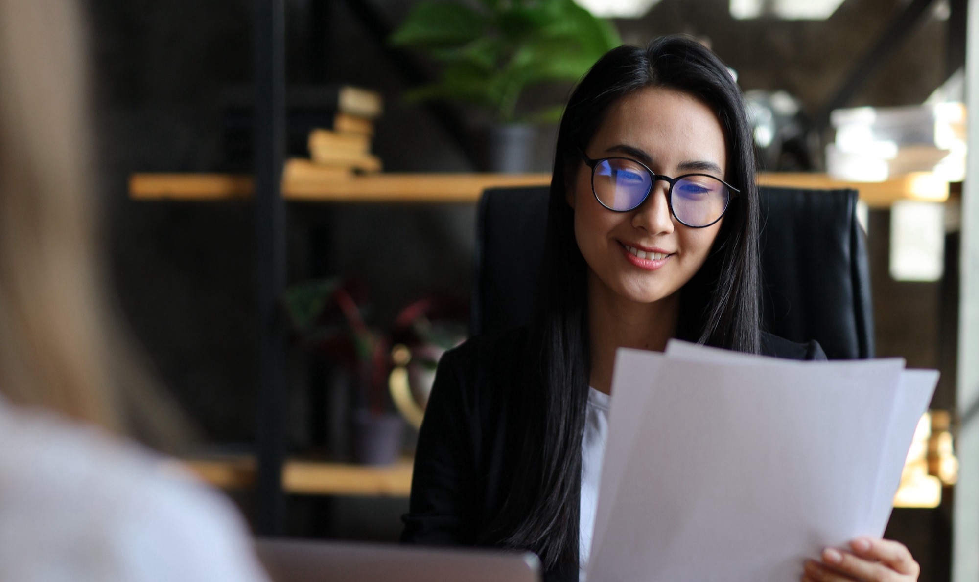 Woman looking at documents