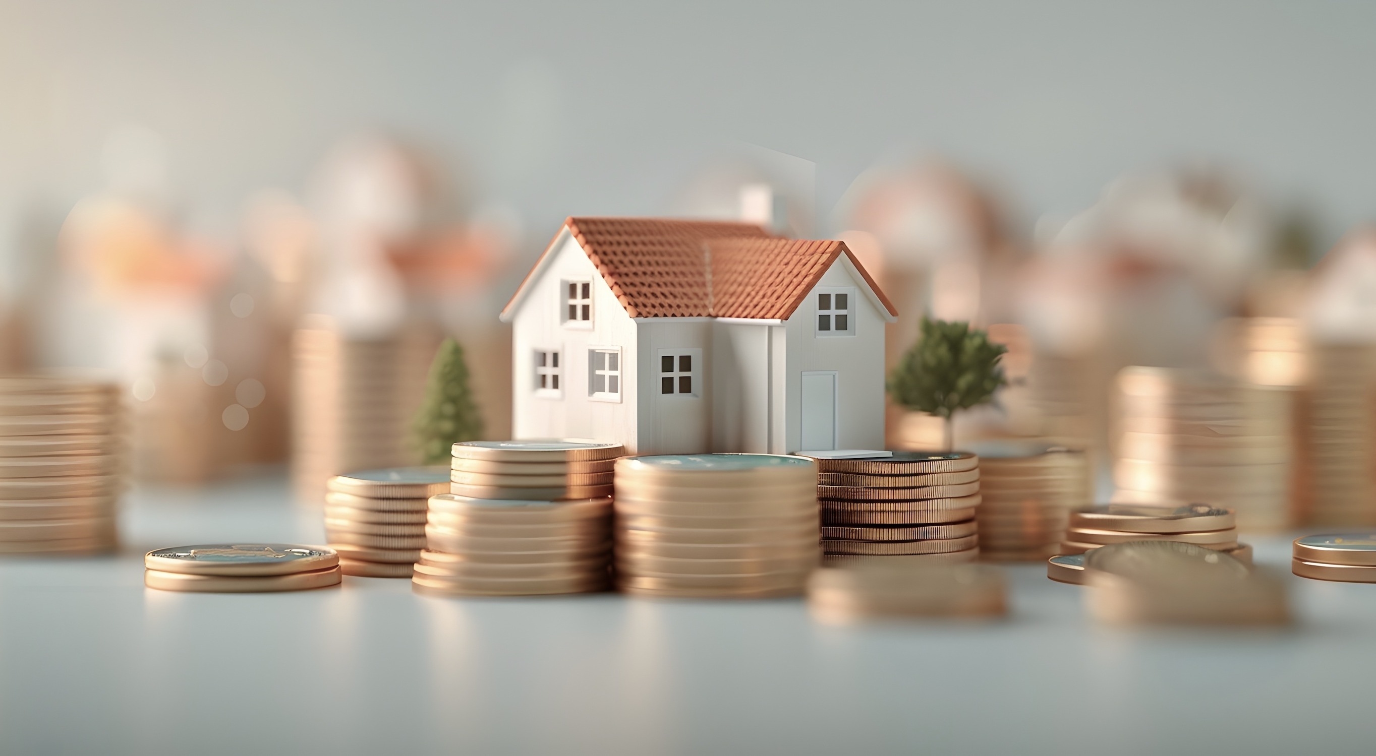 Miniature house on top of coins