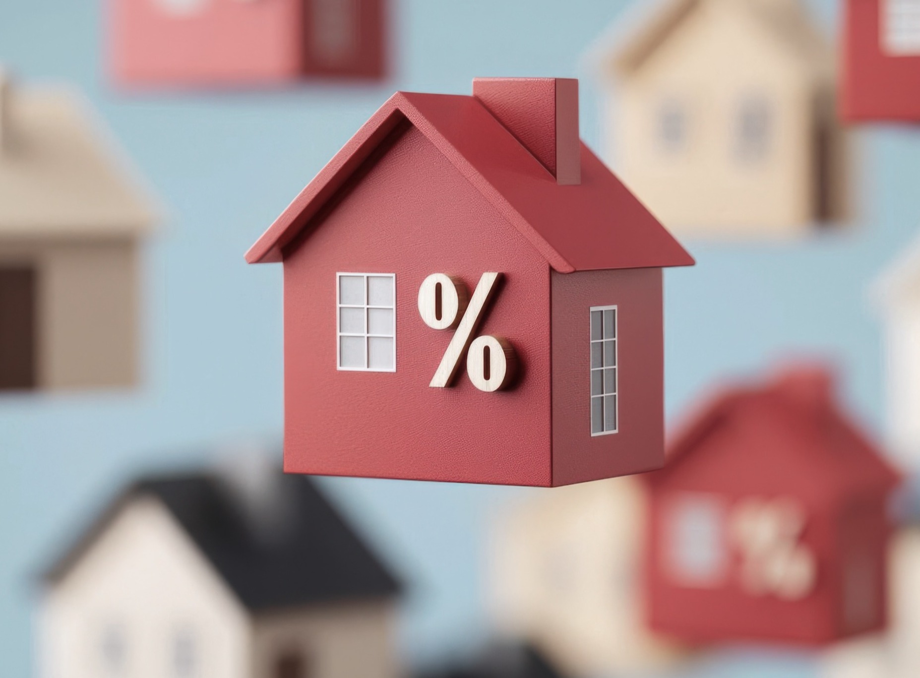 Miniature houses with an interest rate percentage